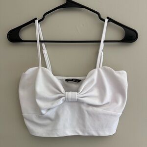 White Bow Embellished Crop Top